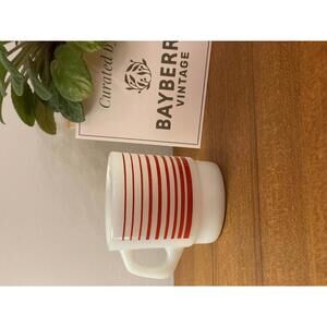 Vintage Tecnocrisa Milk Glass Mug Red Stripe Diner Mug Mexico